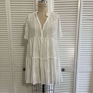 Olivaceous White Eyelet Tiered Short Dress/Tunic Sz-S